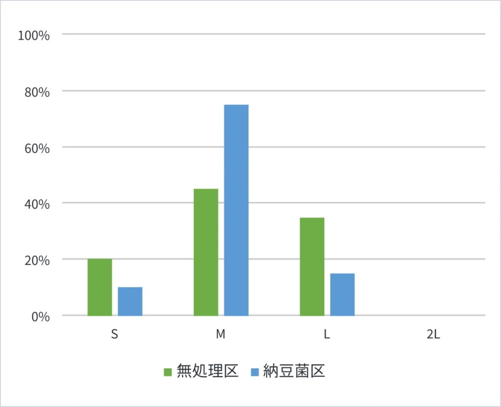 試験区で収穫した大根のサイズ割合をまとめたグラフ