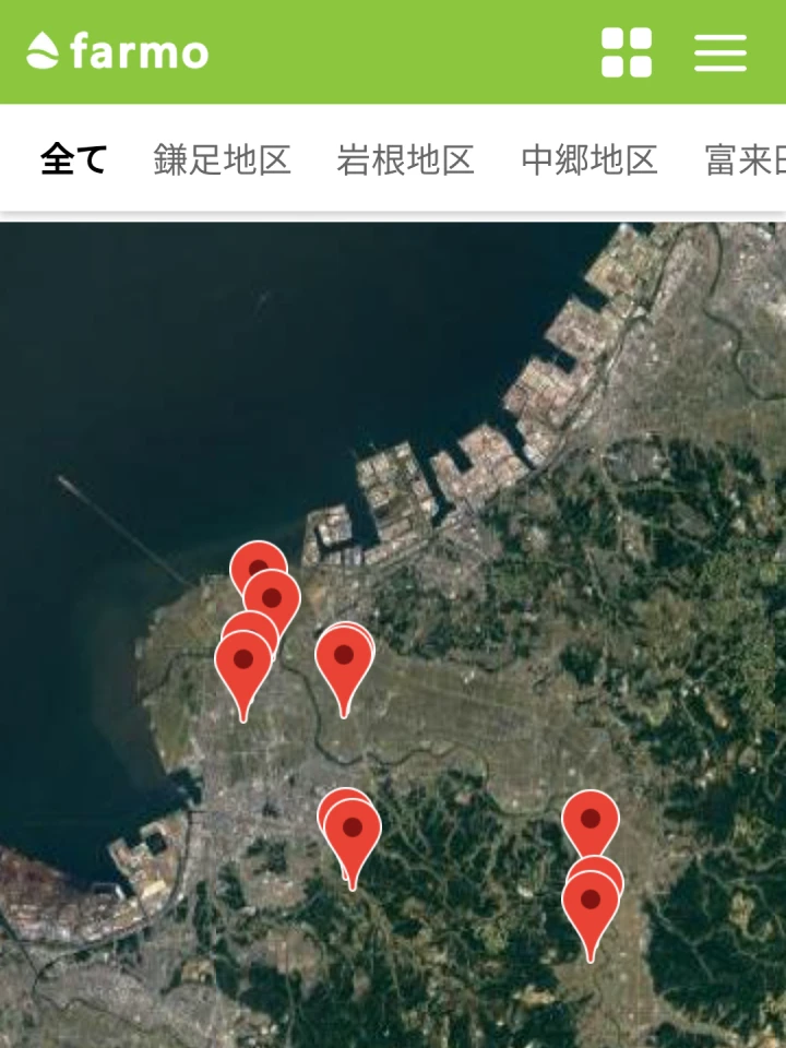 木更津市内に設置した水田ファーモの位置を示した地図画面のスクリーンショット