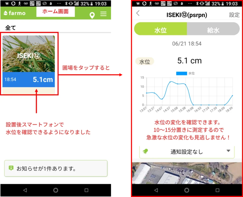 アプリ画面でのデータの見方を示したイメージ図